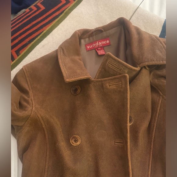 Sundance Brown leather Pea Coat - Picture 6 of 9